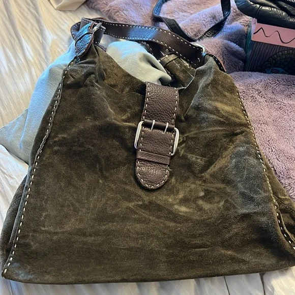 Carla Mancini army green suede purse - Picture 2 of 4